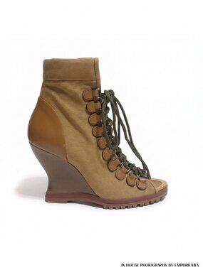 Chloe River CH30608 Brown Leather Open Toe Wedge Women's Ankle Booties Size 8 US